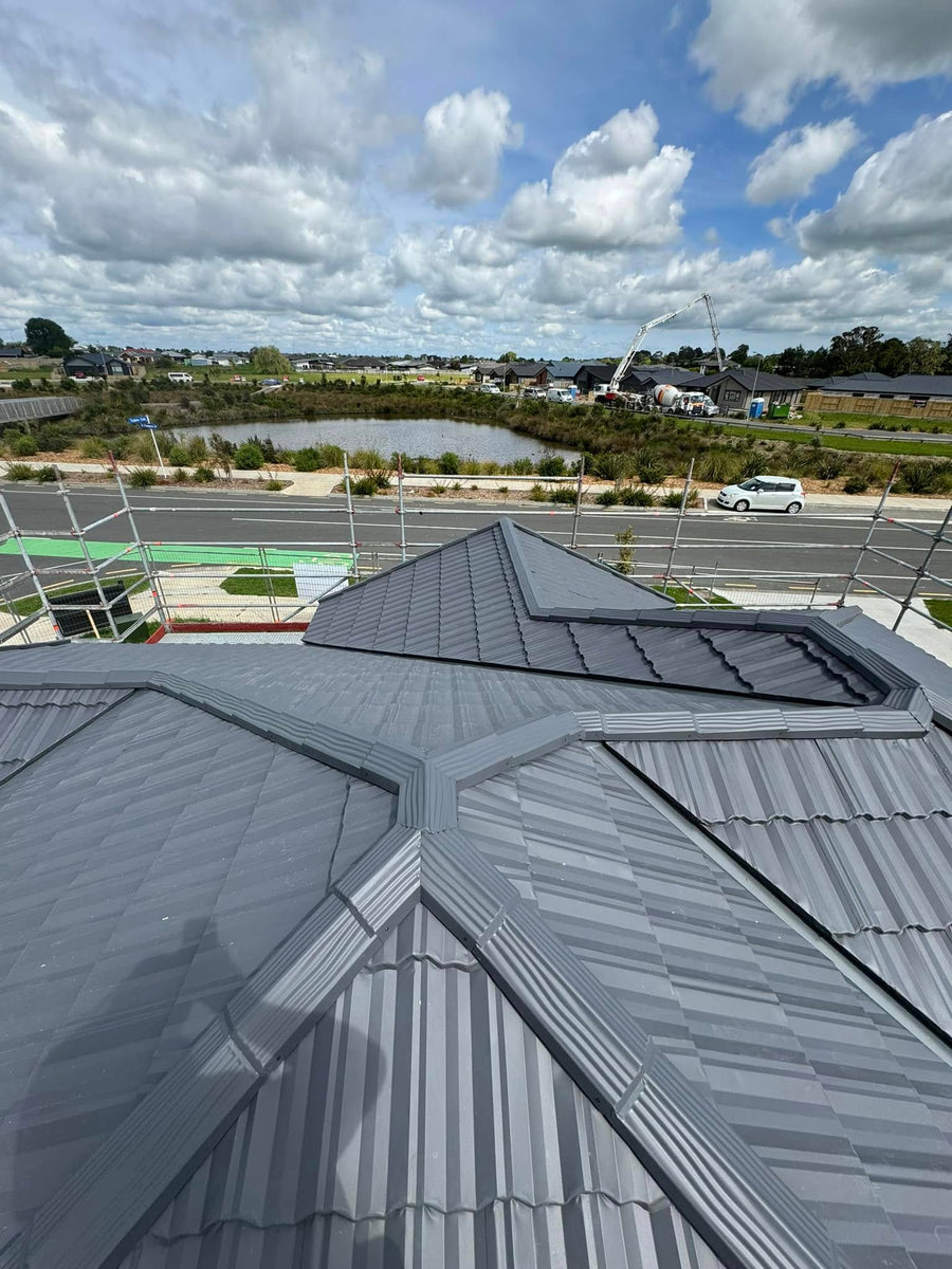 Dark grey roof on a new home